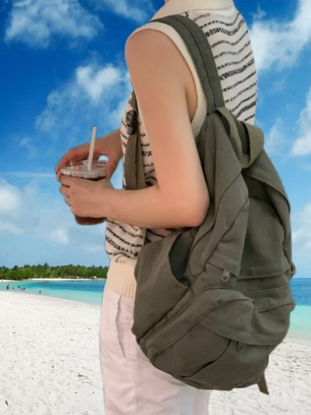 Retro Military Green Canvas Backpack - Unisex Rucksack for School, Travel